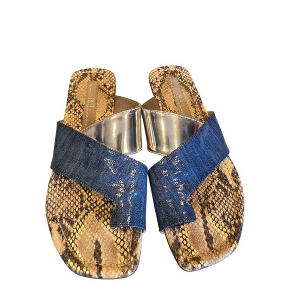 Attilio Giusti Leombruni AGL Denim & Snakeskin Sandal, Toe Loop Slide | 8.5 EUC - Picture 2 of 11